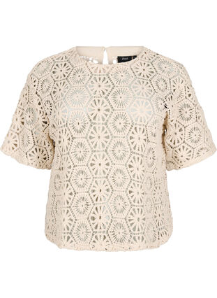 ZizziHaakblouse met korte mouwen, Beige, Packshot image number 0