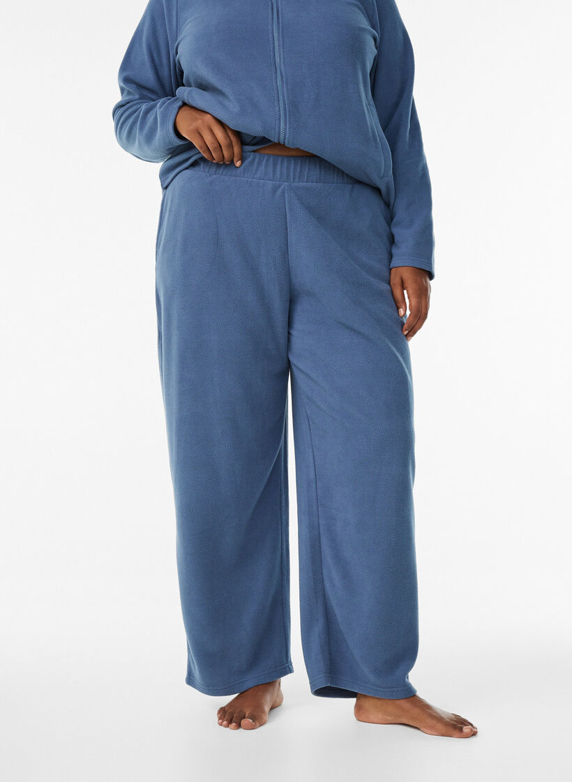High-waist fleecetrousers met zakken, Blauw, Model