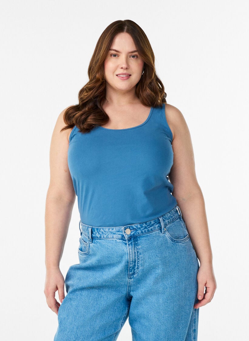 Effen basic top in katoen, Grijs, Model image number 0