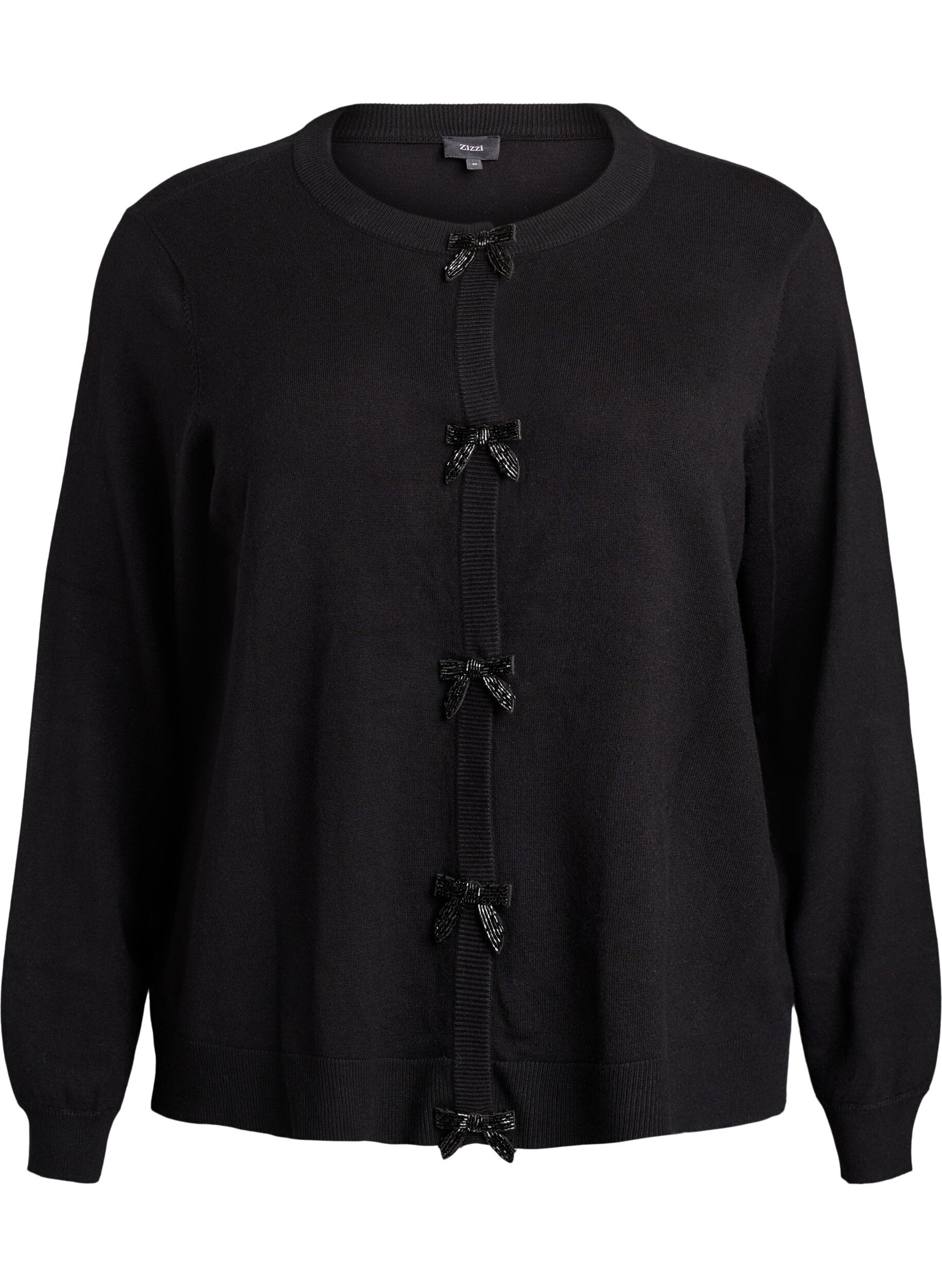 Cardigan met parelgeborduurde strikken en drukknoopjes