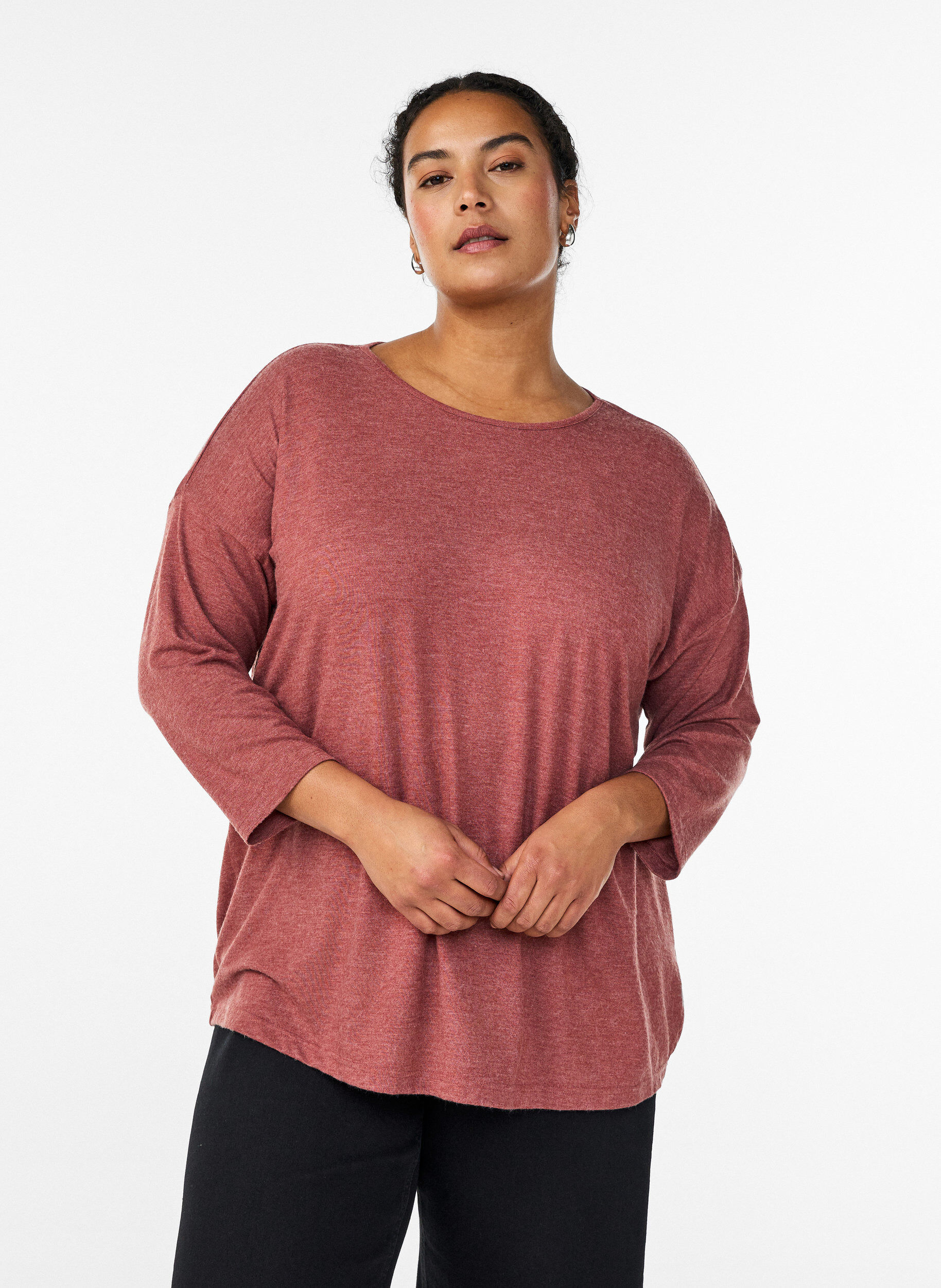 Jersey blouse met 3/4 mouwen, Rood, Model