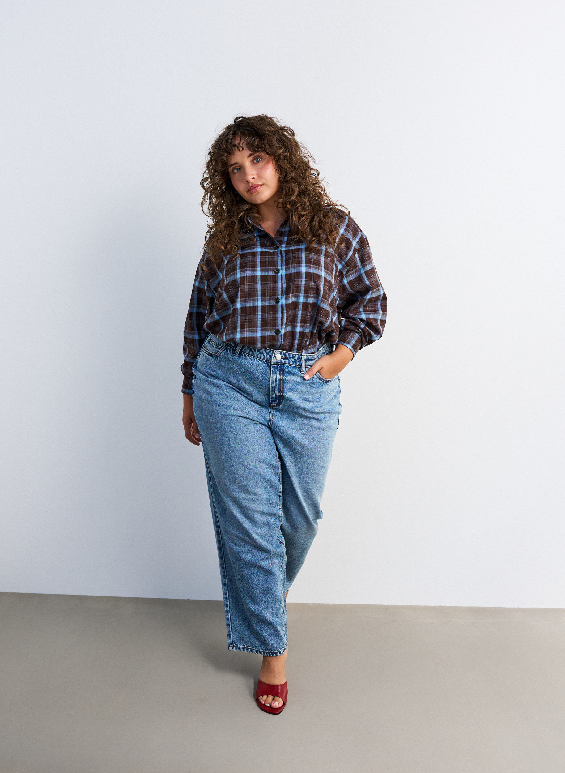ZizziGeruit overhemd met een losse pasvorm, Bruin, Model image number 3