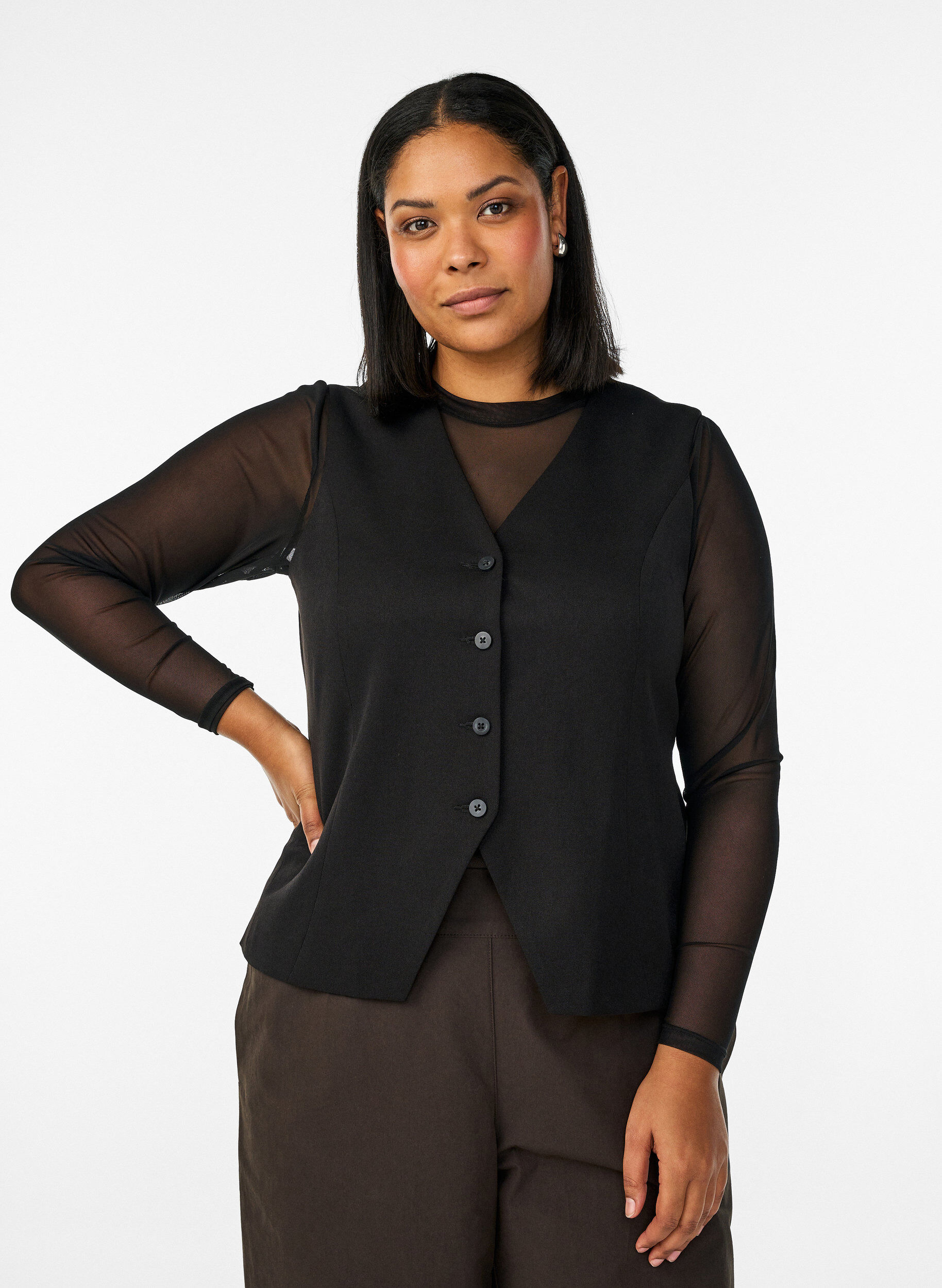 Gilet met knoopsluiting, Zwart, Model