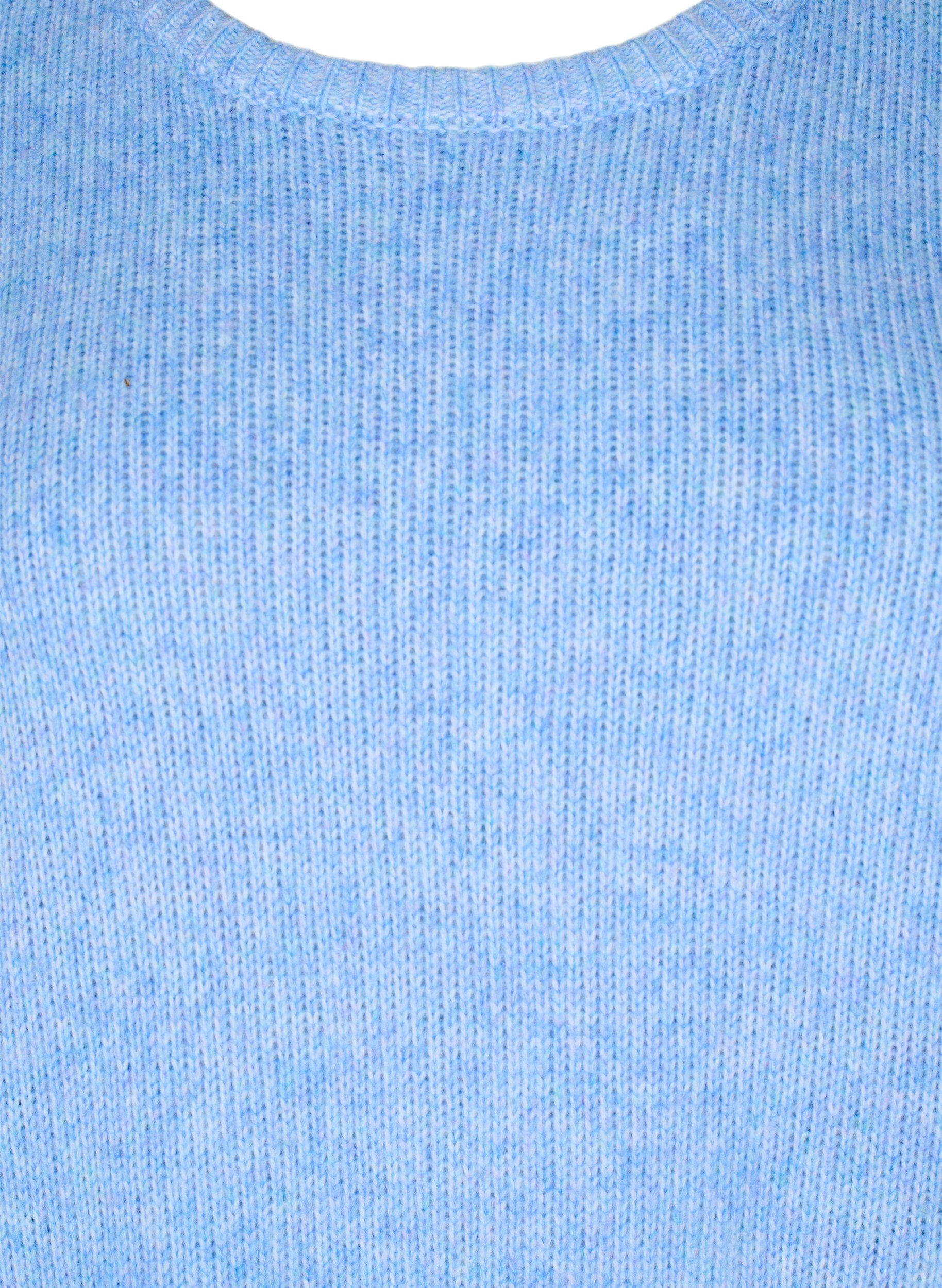 Zizzi Pull en maille &agrave; manches longues, contenant de la laine et &agrave; col rond, Della R. Blue Mel., Packshot image number 2