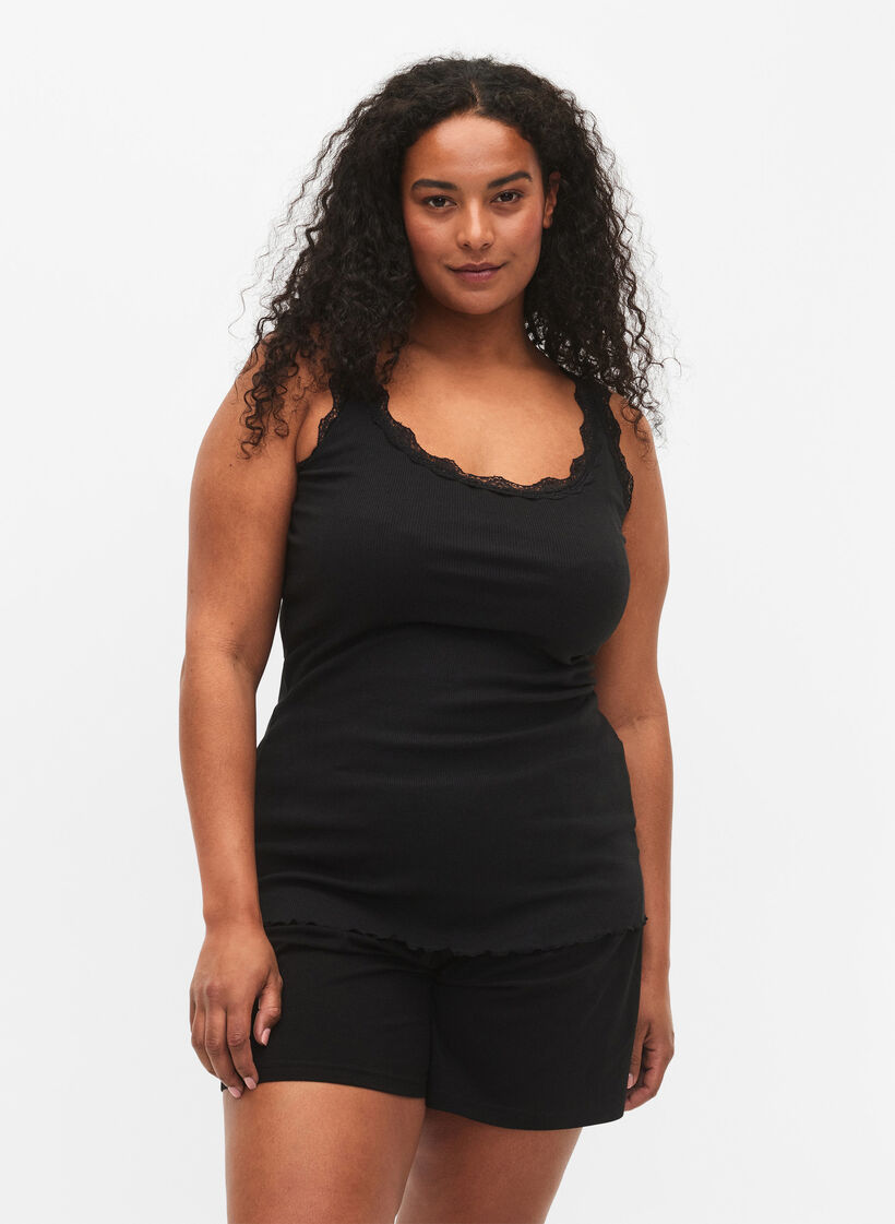 Top met kant, Zwart, Model image number 0