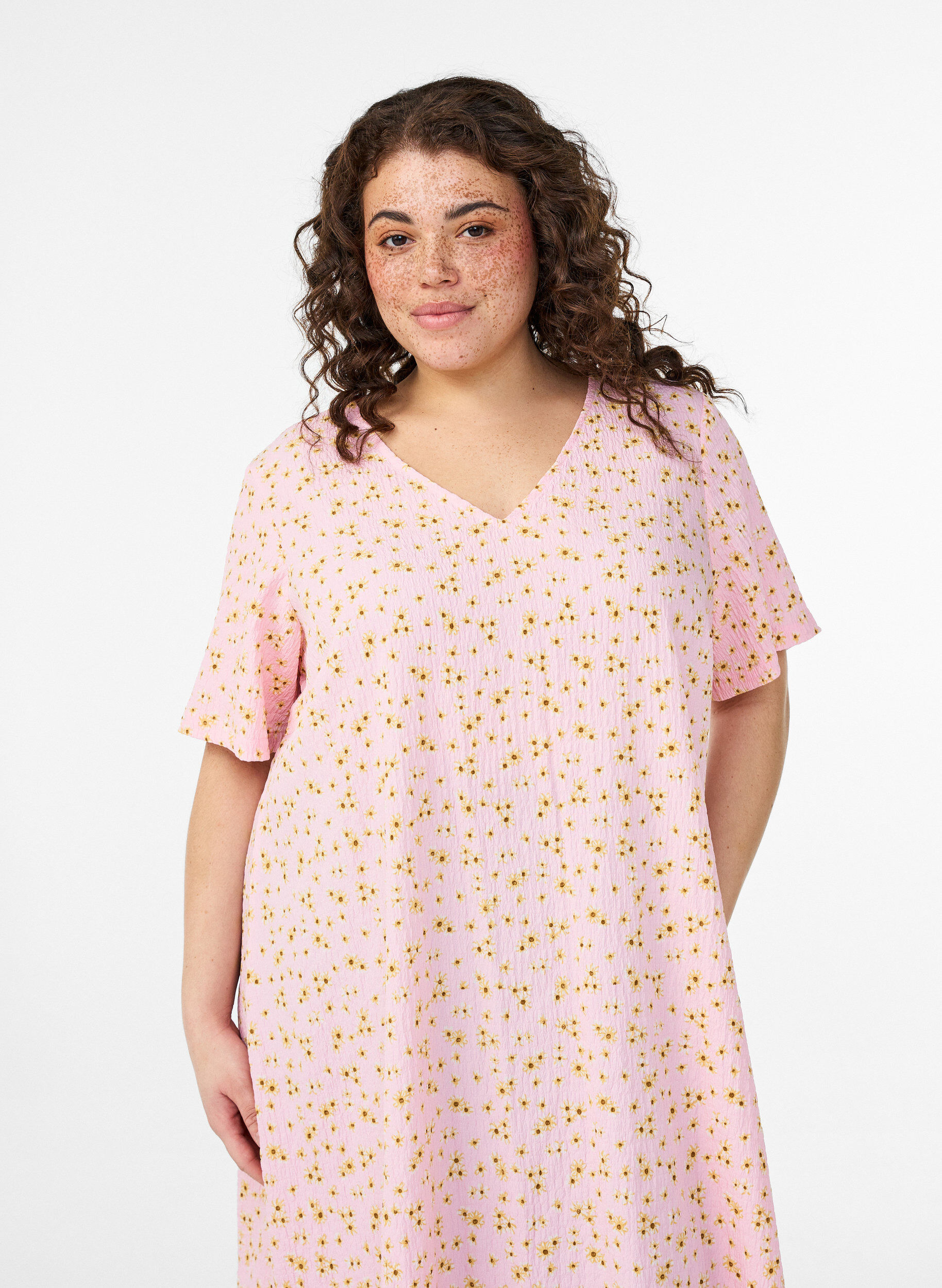 ZizziJurk met korte mouwen en een V-hals, Roze, Model image number 2