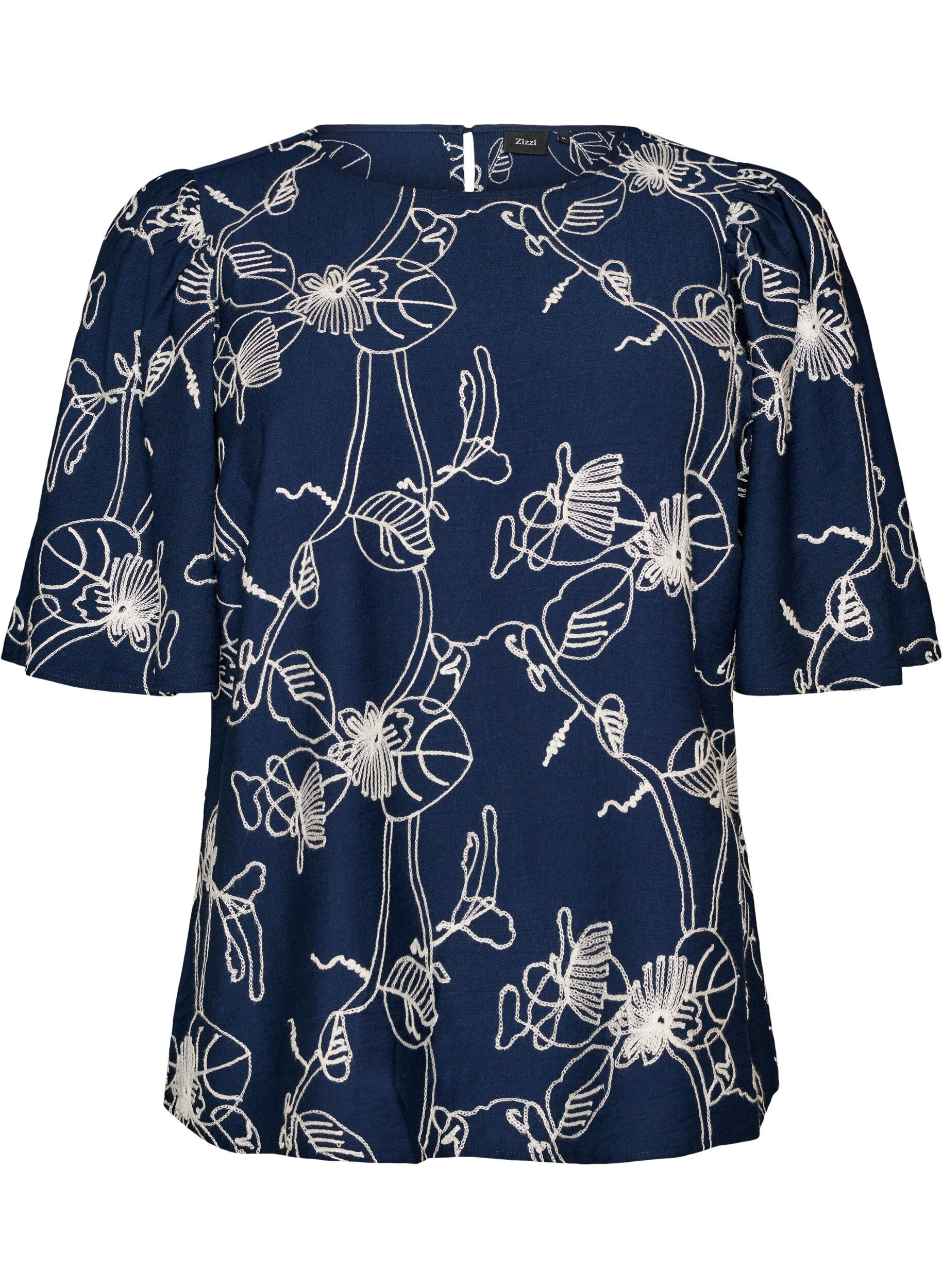 Blouse met korte mouwen en geborduurd patroon