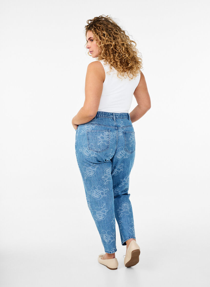 Mille jeans met een bloemenpatroon, Light Blue Denim, Model