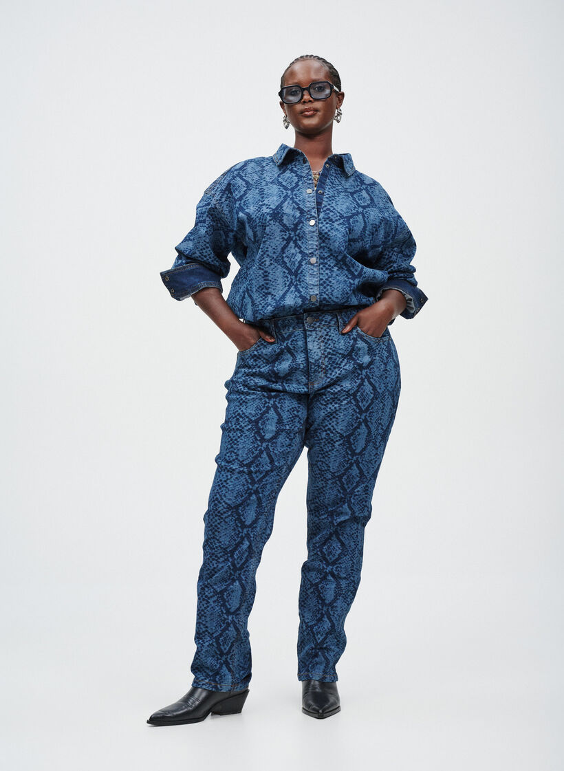 Emily jeans met slangenprint, Blauw, Image image number 0