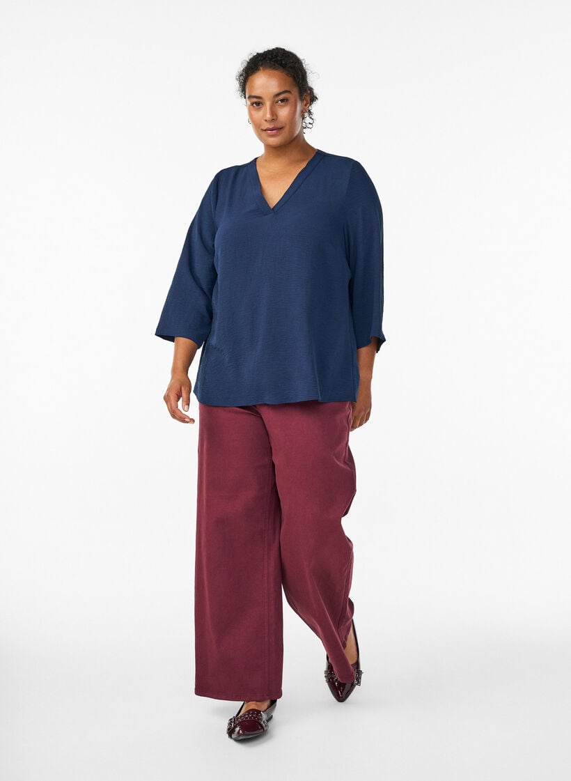 Blouse met 3/4 mouwen, Blauw, Model image number 1