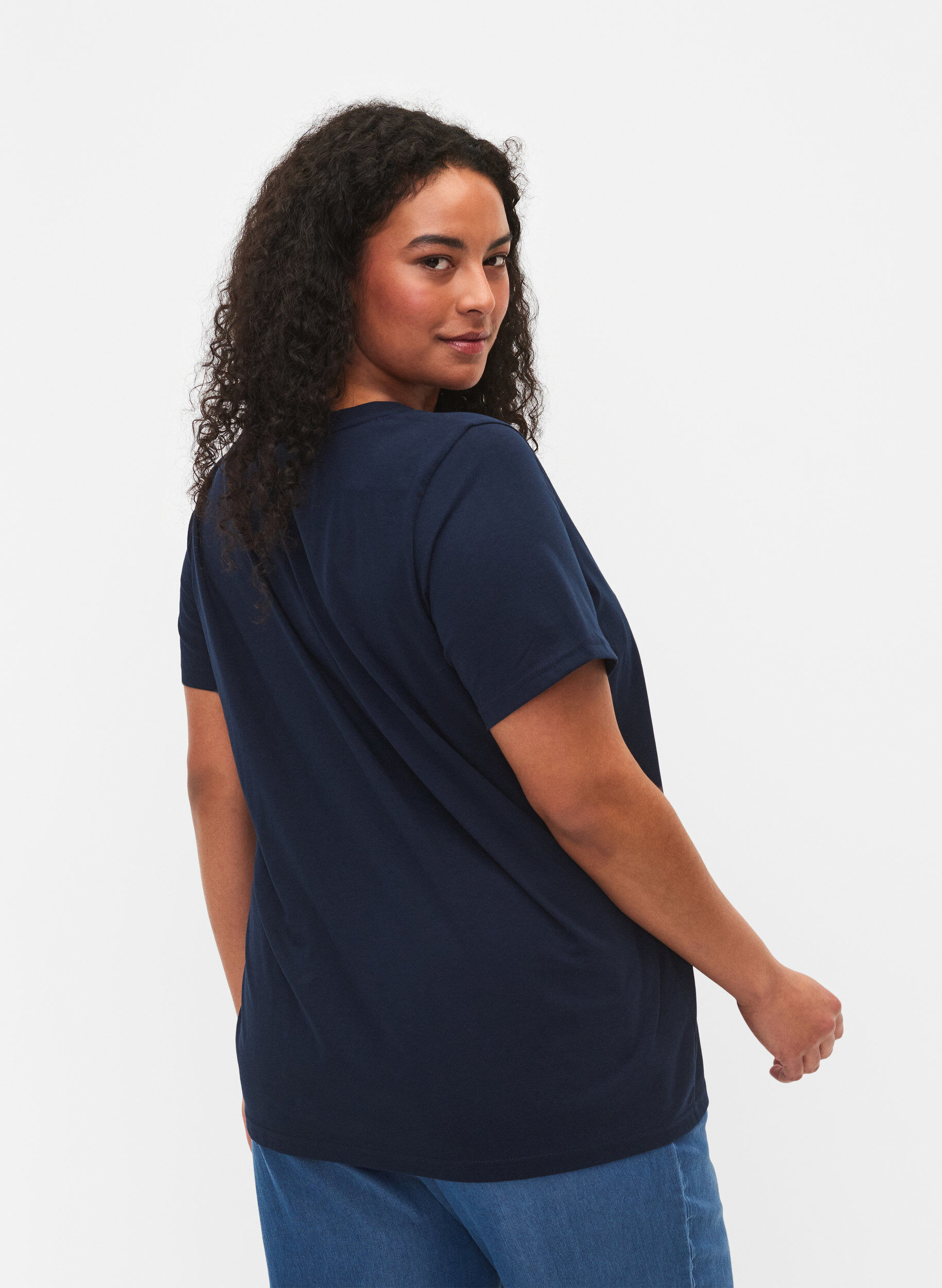 ZizziT-shirt met korte mouwen en v-hals, Blauw, Model image number 2
