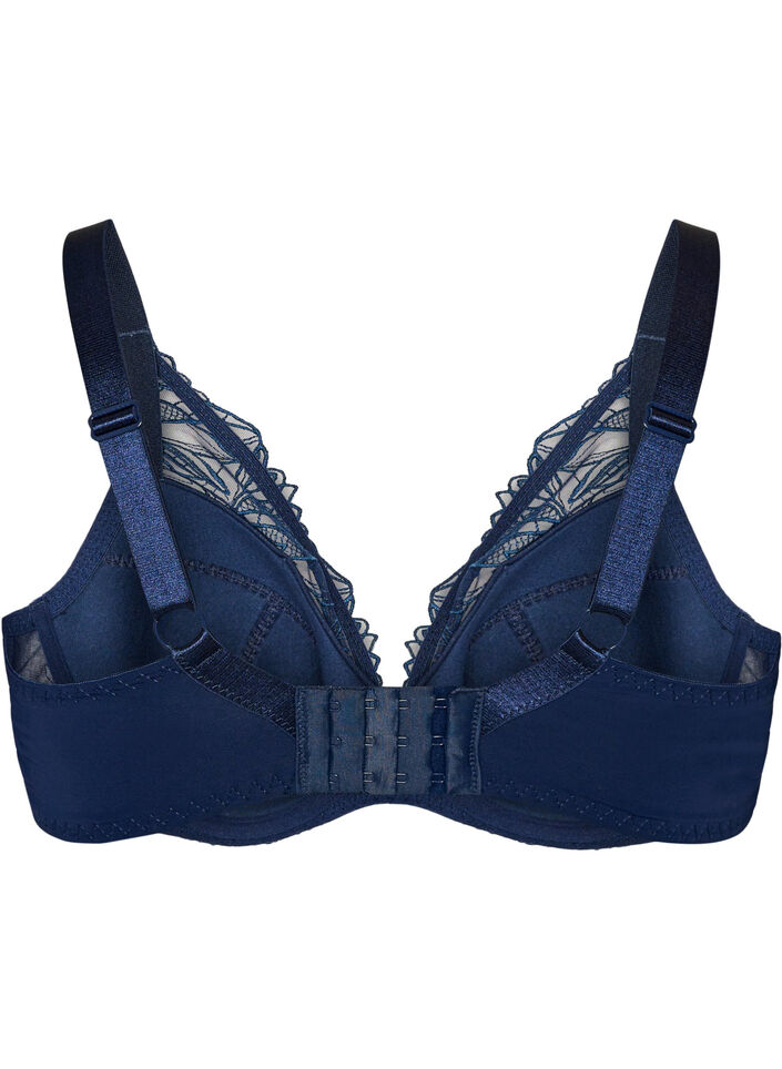 Gewatteerde kanten beha met beugel, Blauw, Packshot image number 1