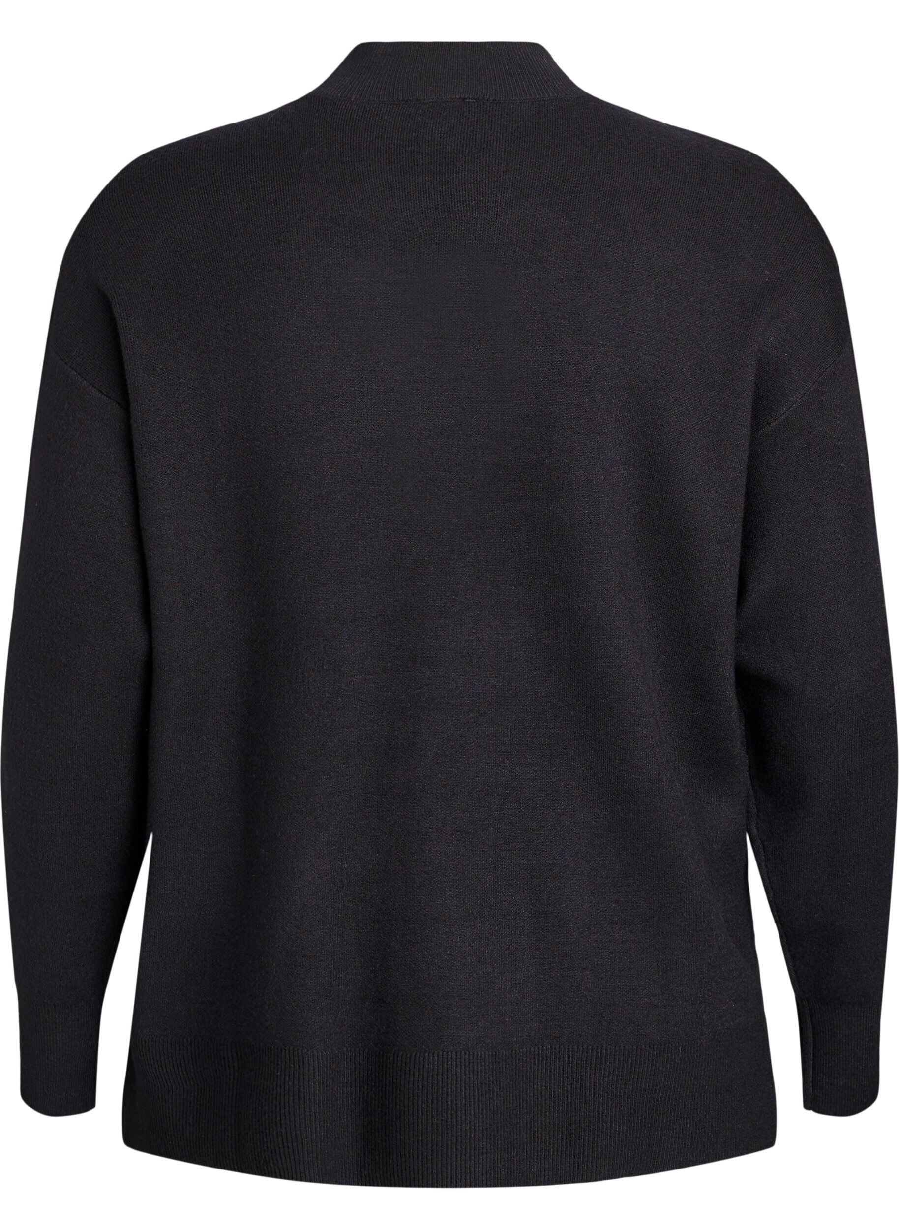 ZizziGebreide blouse met hoge hals, Zwart, Packshot image number 1