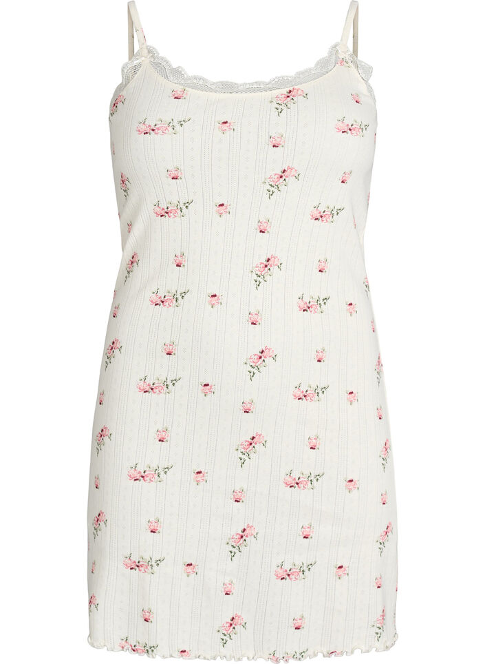 Nachthemd met dunne bandjes en een gestructureerd patroon, Vanille, Packshot