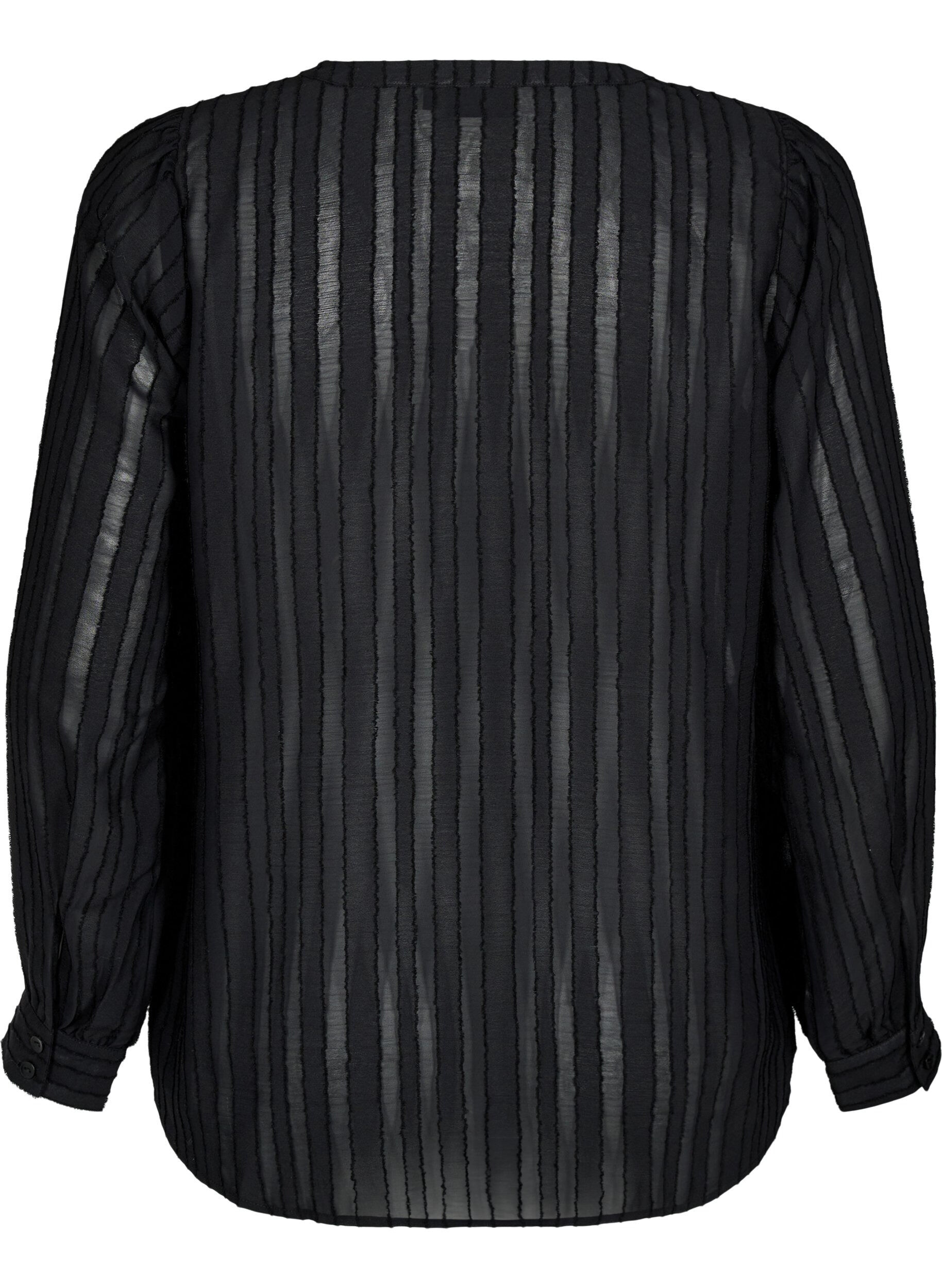 ZizziGestreepte blouse met transparante strepen, Zwart, Packshot image number 1