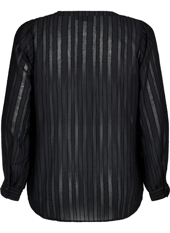 Gestreepte blouse met transparante strepen, Zwart, Packshot image number 1