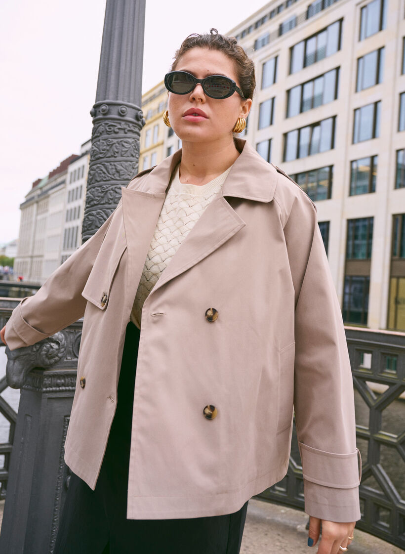 Korte trenchcoat met klassieke details, Desert Taupe, Image