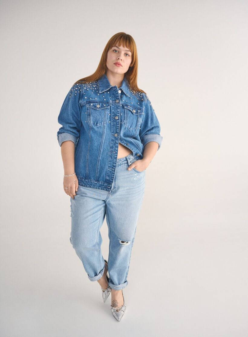 Denim jasje met glitters, , Model