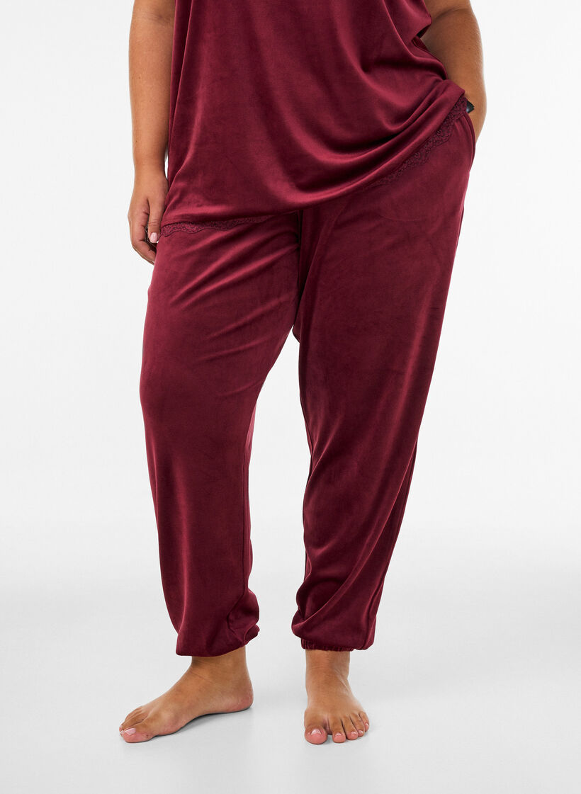 Losse velourbroek, Rood, Model image number 0