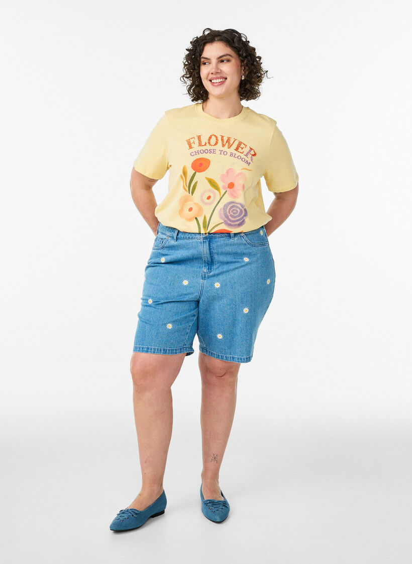 Katoenen T-shirt met print, Geel, Model image number 1