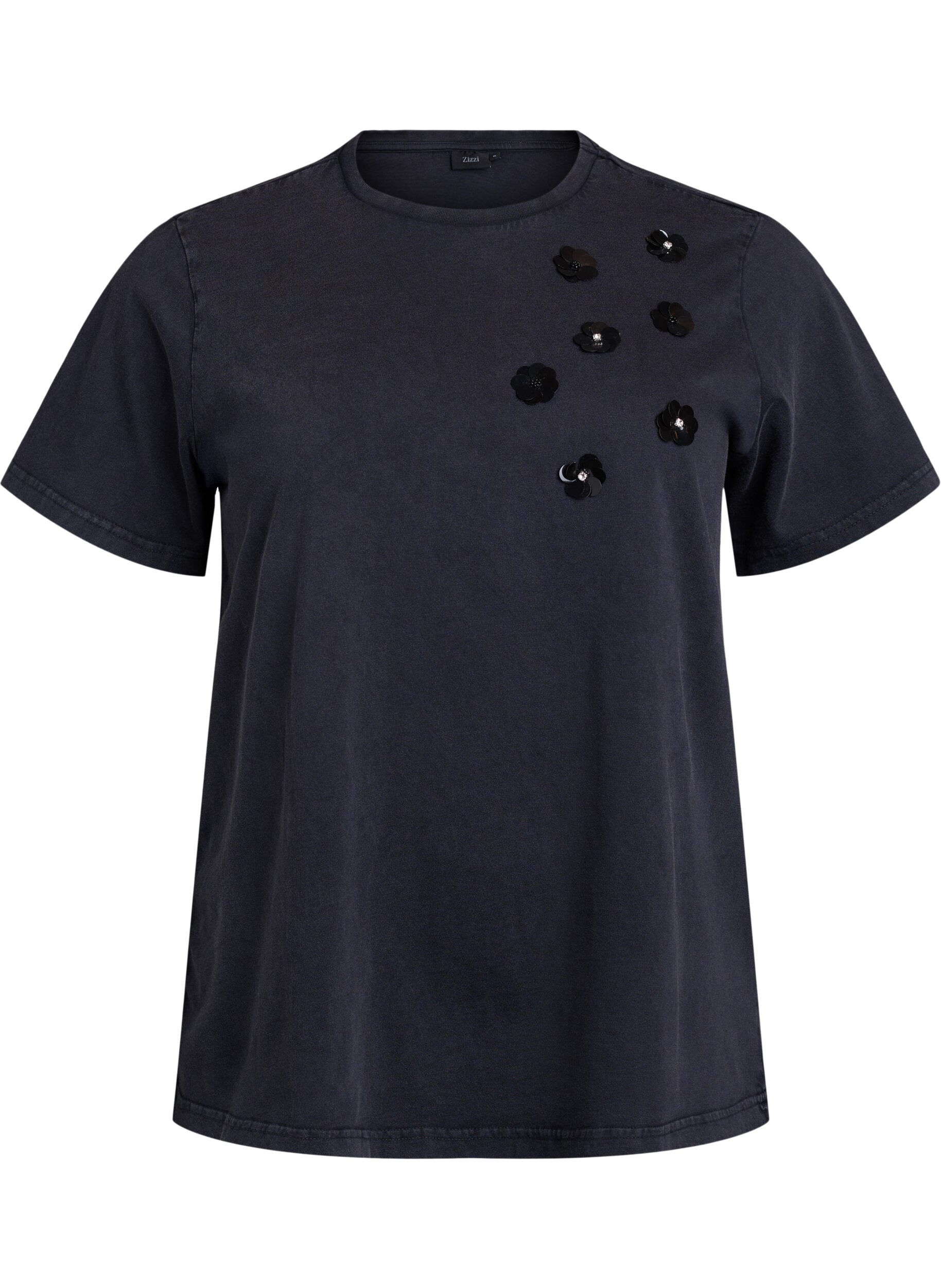 ZizziGewassen T-shirt met bloemvormige pailletten, Grijs, Packshot image number 0