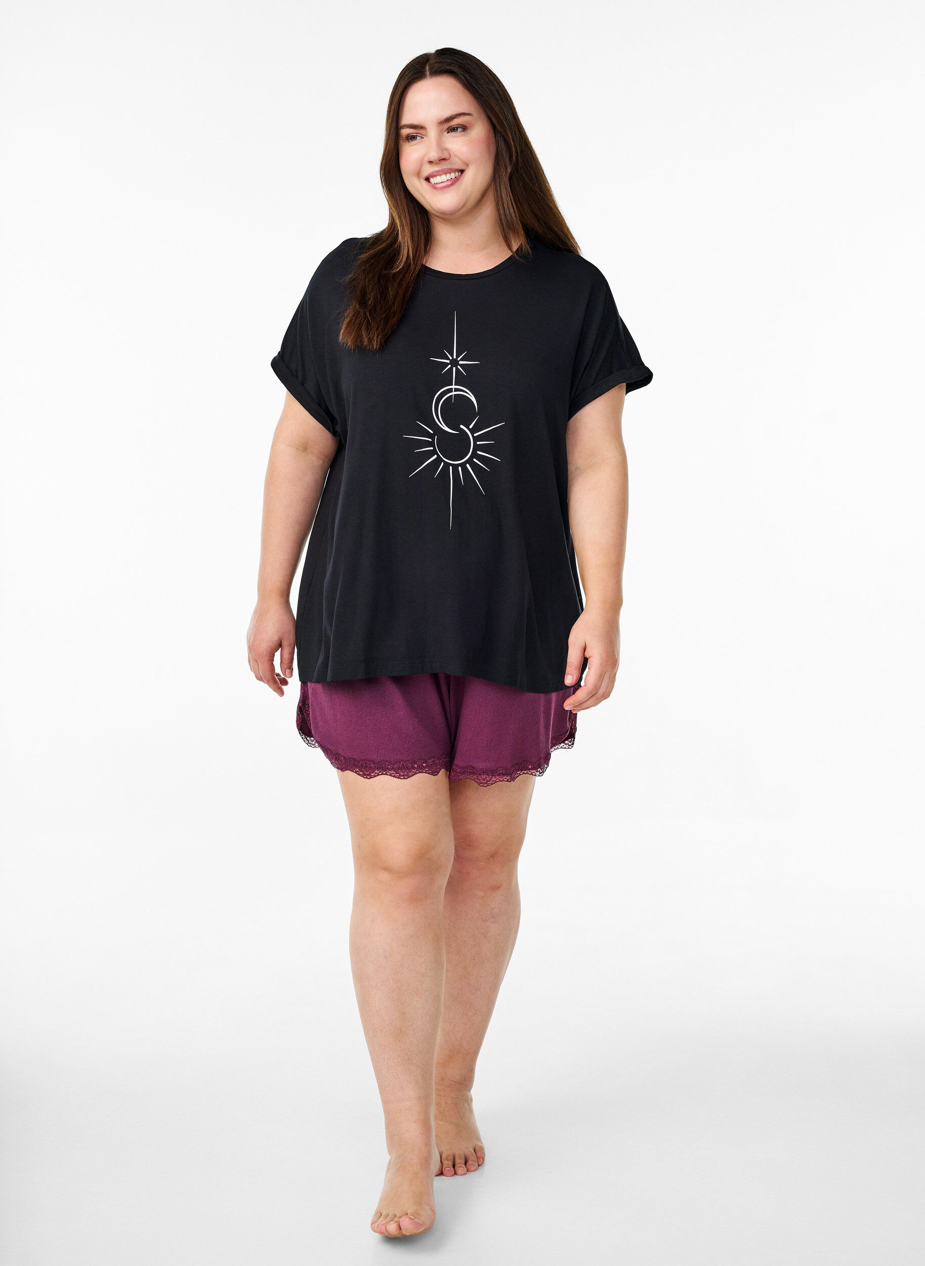 ZizziLosse viscose nachtshirt, Zwart, Model image number 1