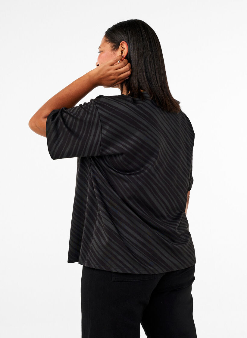 Oversized blouse met patroon, Zwart, Model image number 2