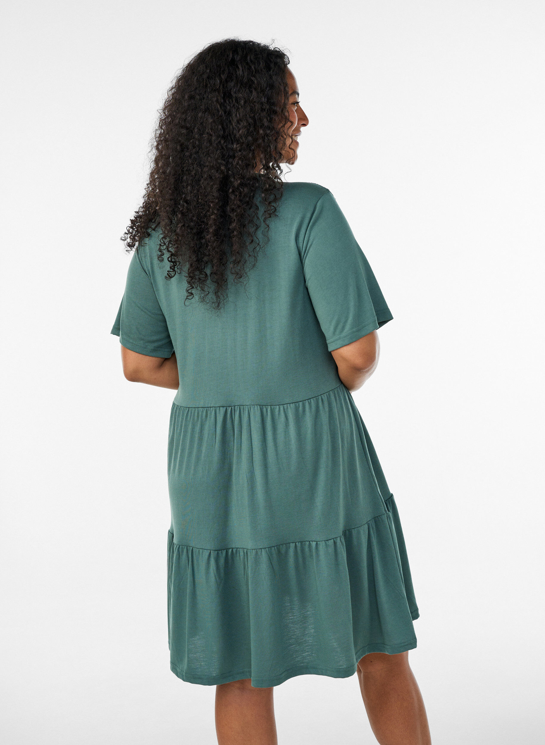 ZizziJerseyjurk met kanten details en een gelaagde rok, Groen, Model image number 2