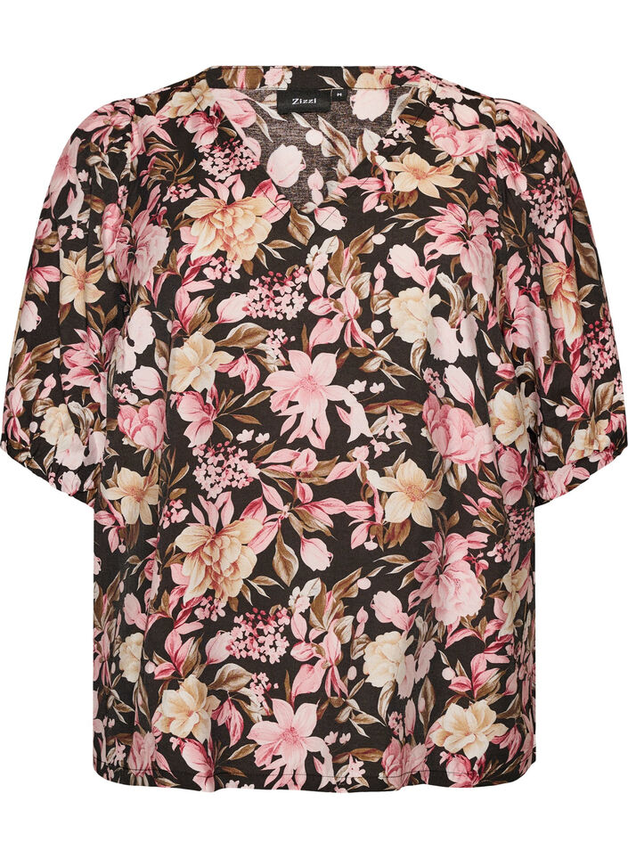 Viscose blouse met V-hals, Roze, Packshot image number 0