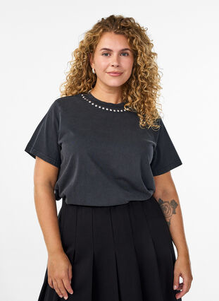 ZizziOrganisch katoenen T-shirt met studs, Grey Wash Studs, Model image number 0