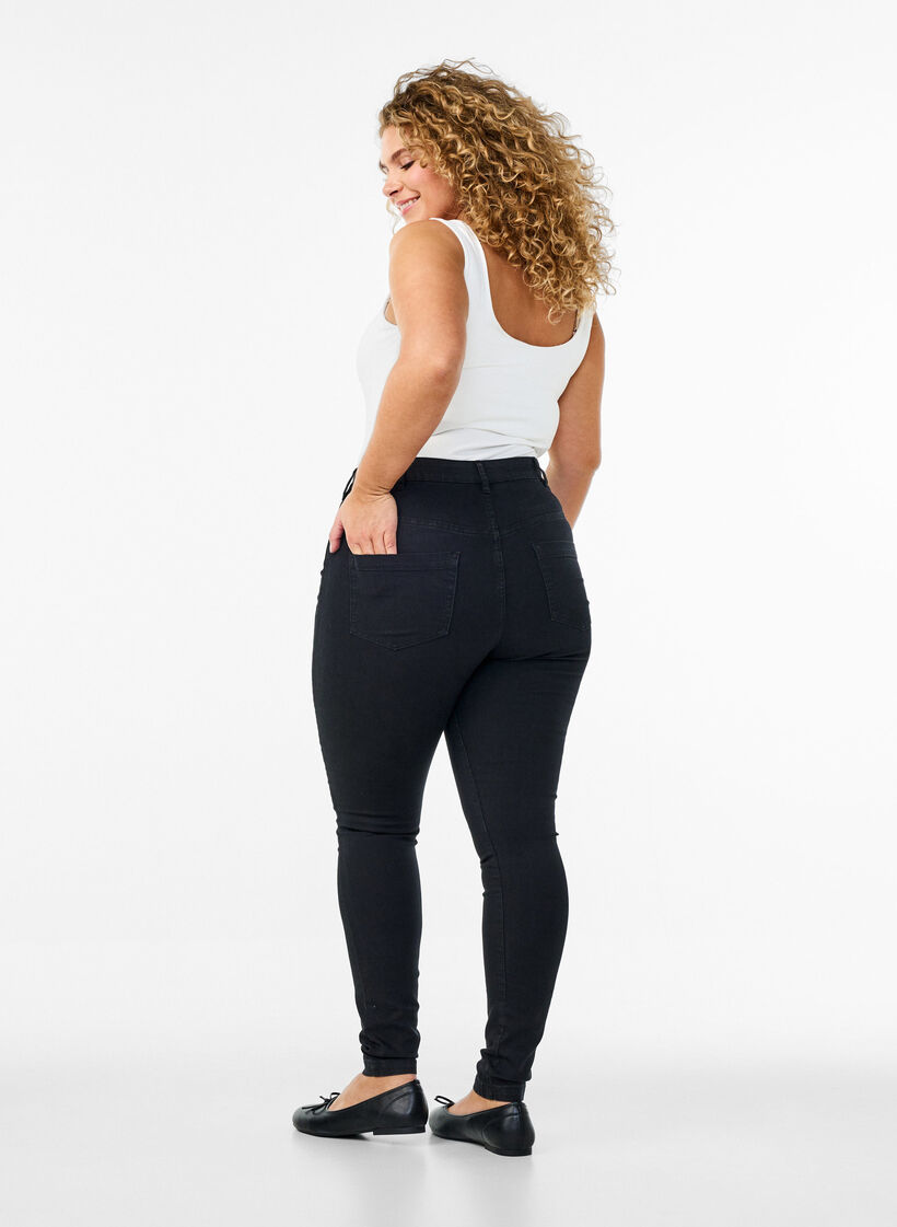 super slim fit Amy jeans met hoge taille, Zwart, Model image number 1