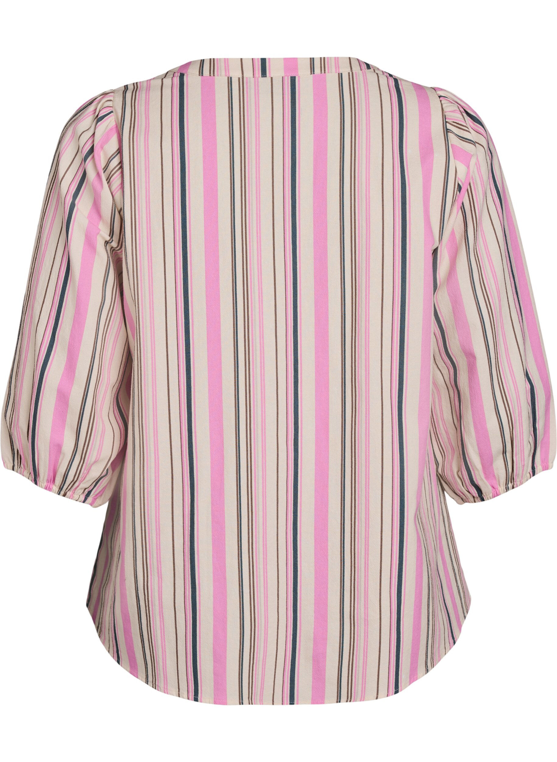 Zizzi3/4 mouw blouse in katoen met strepen, Vanille, Packshot image number 1