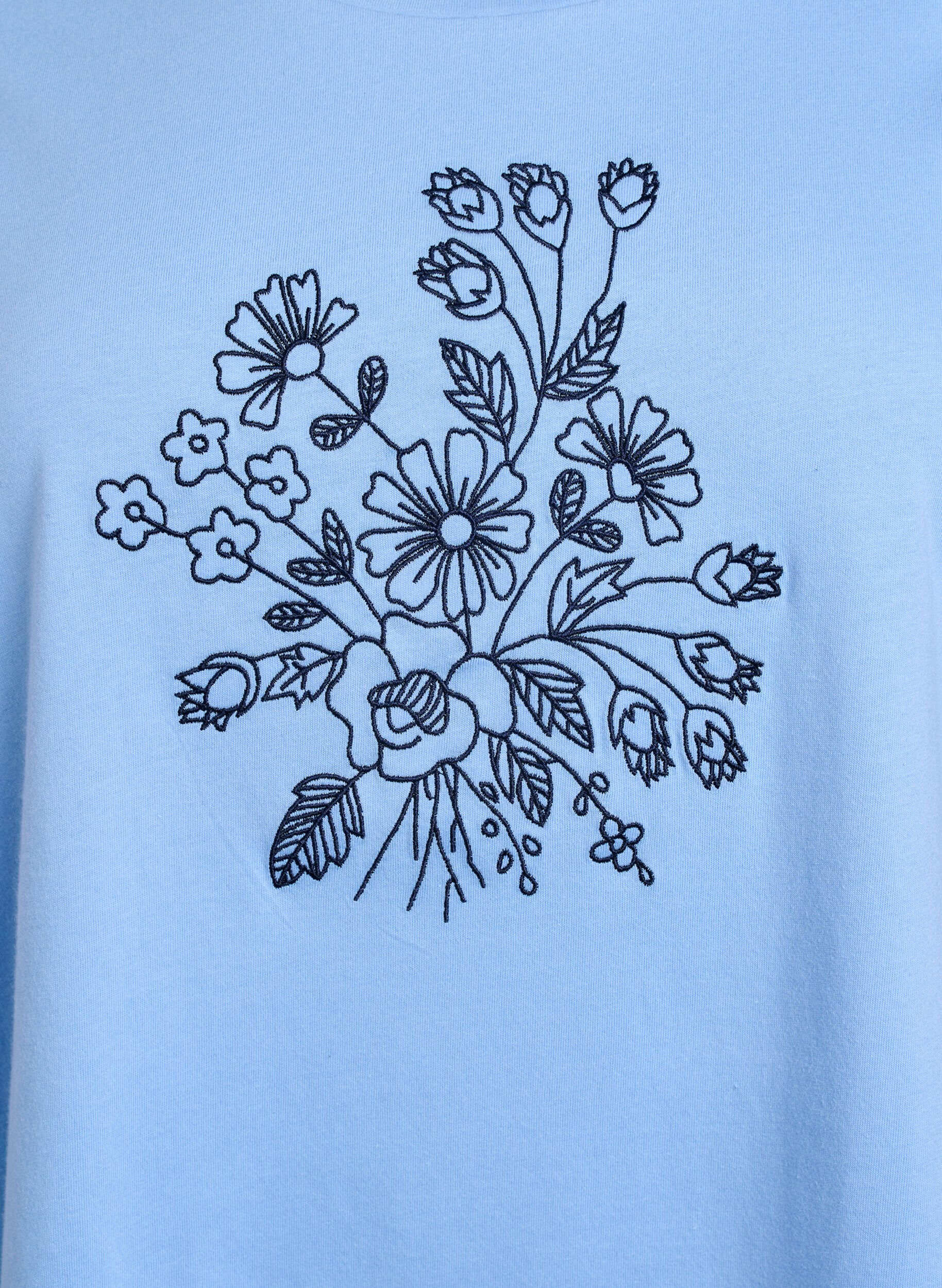 ZizziT-shirt in biologisch katoen met bloemenborduursel, Della R. Blue w. EMB, Packshot image number 2