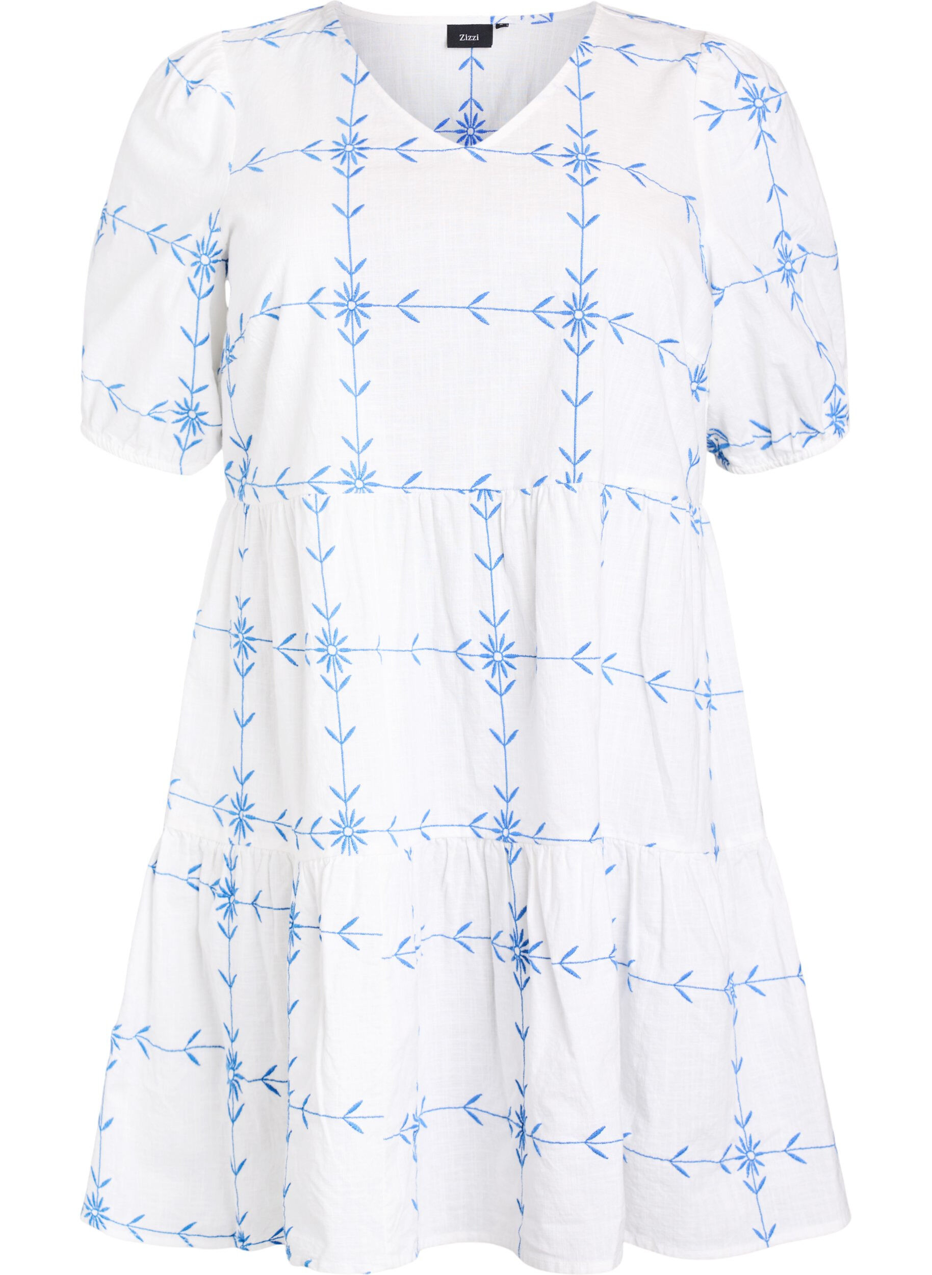 Korte jurk met V-hals en borduurwerk