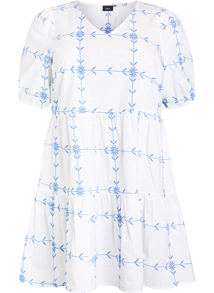 Korte jurk met V-hals en borduurwerk, Wit, Packshot image number 0