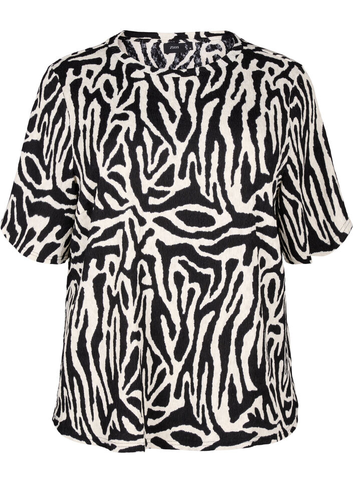 Blouse met korte mouwen en zebraprint, Black W. White Zebra, Packshot