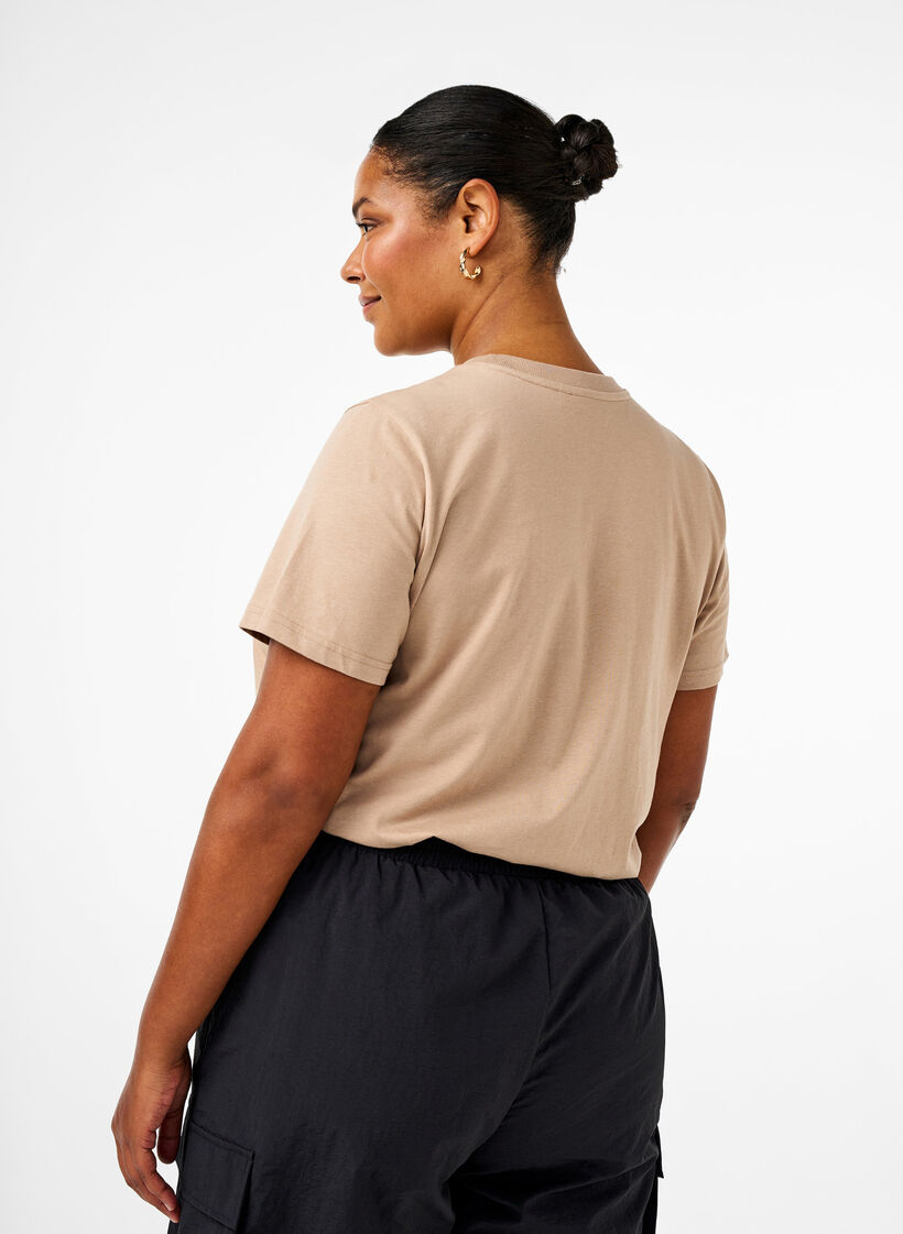 Basic katoenen T-shirt met ronde hals, Beige, Model image number 2