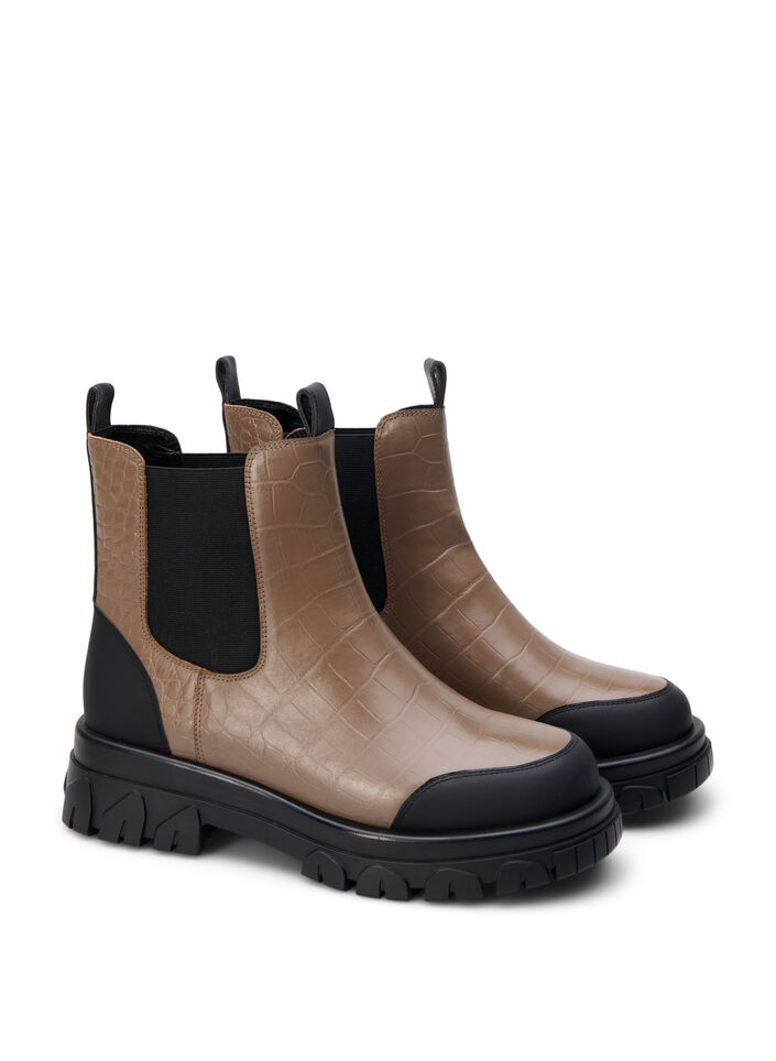 Wide fit - Croco Chelsea laars van leer, Pine Bark, Packshot