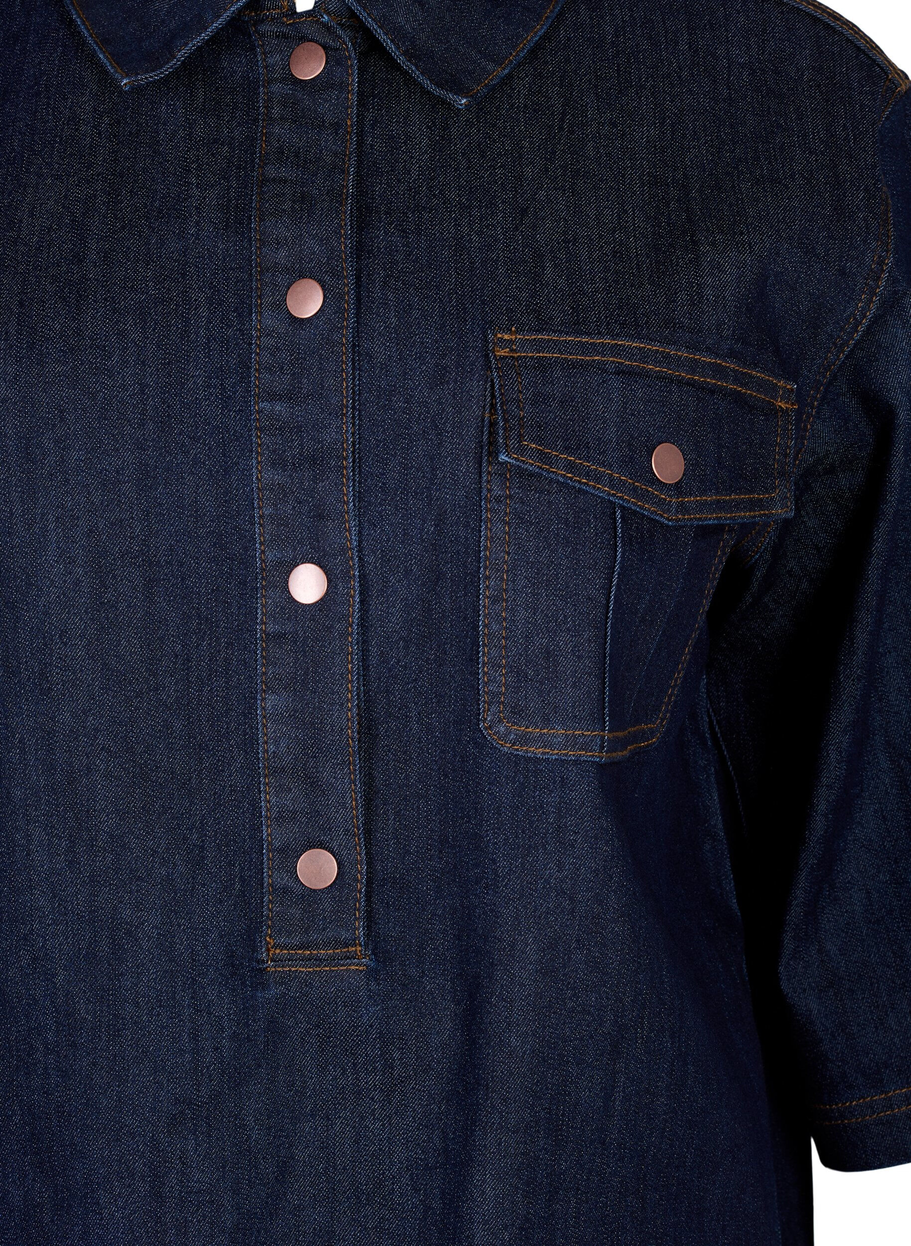 ZizziDenim jurk met grote zakken en 3/4 mouwen, Blauw, Packshot image number 2