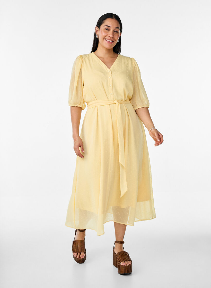 Midi jurk met V-hals en striksluiting, Sunlight, Model