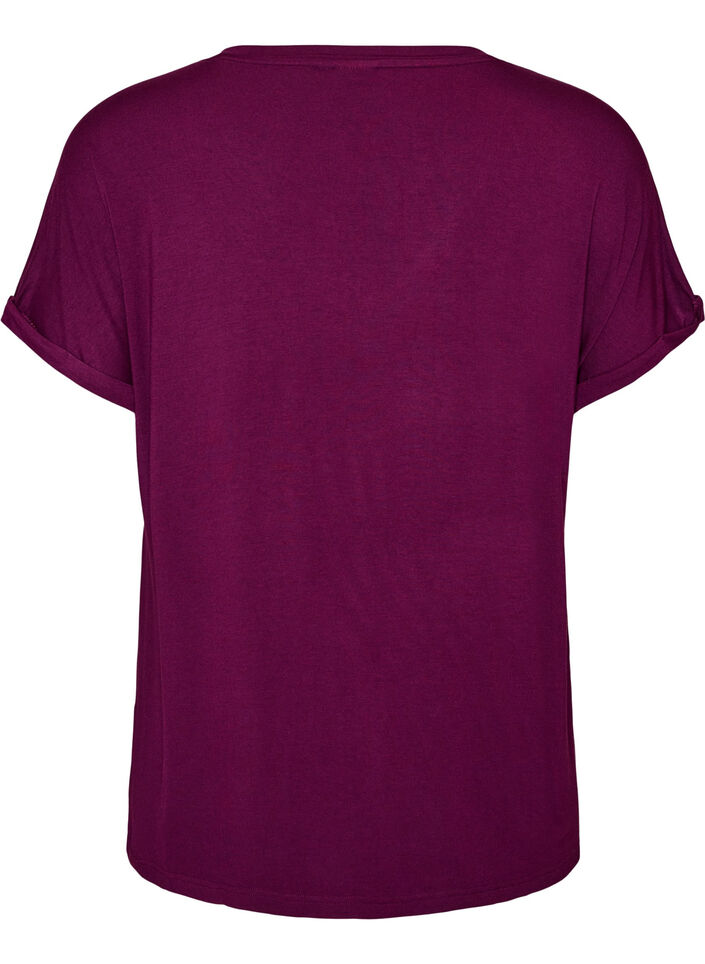 Basic T-shirt met V-hals van viscose, Paars, Packshot image number 1