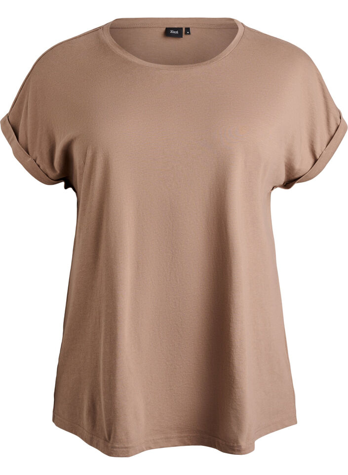 T-shirt met korte mouwen van katoenmix, Bruin, Packshot image number 0