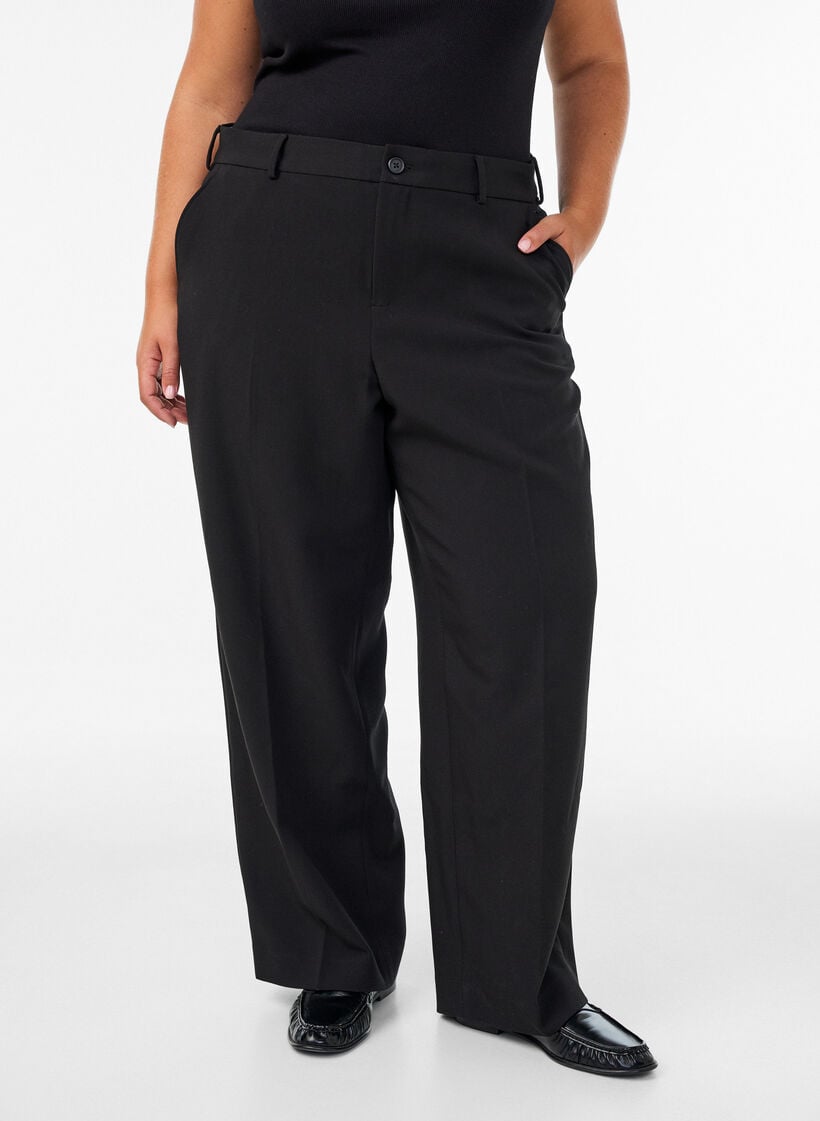 Op maat gemaakte broek met wijde pijpen en hoge taille, Zwart, Model image number 3