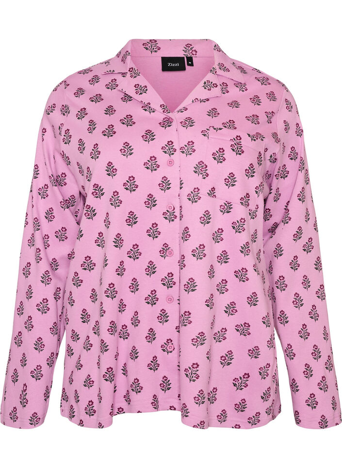 Katoenen pyjamashirt met borstzak, Roze, Packshot image number 0