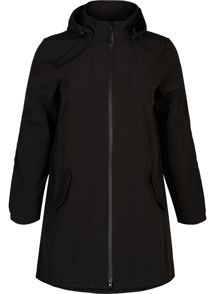 Softshell jas met capuchon, Zwart, Packshot image number 0