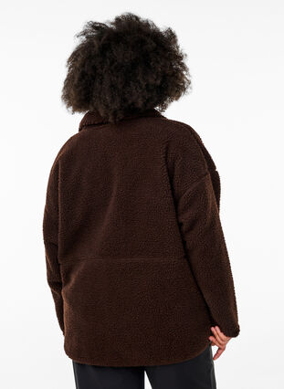 ZizziSportieve teddy fleece jas met ritssluiting, Hot Fudge, Model image number 1