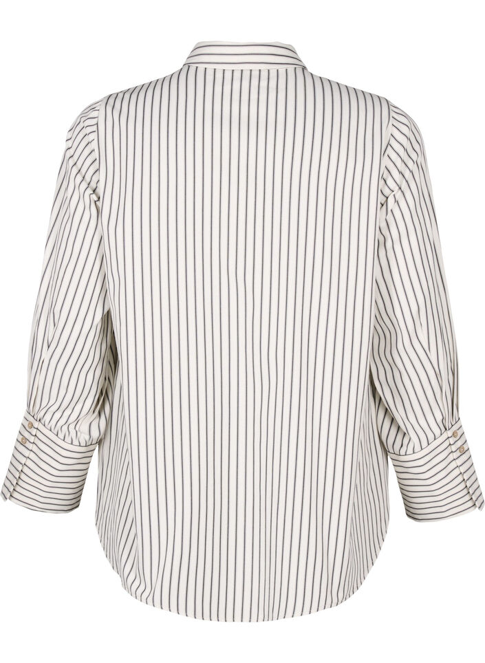 Gestreept shirt met wijde manchetten, White/Black Stripe, Packshot