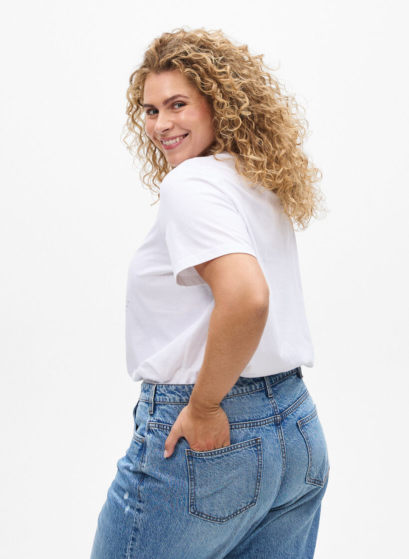 Katoenen T-shirt met print op de voorkant, Wit, Model image number 2