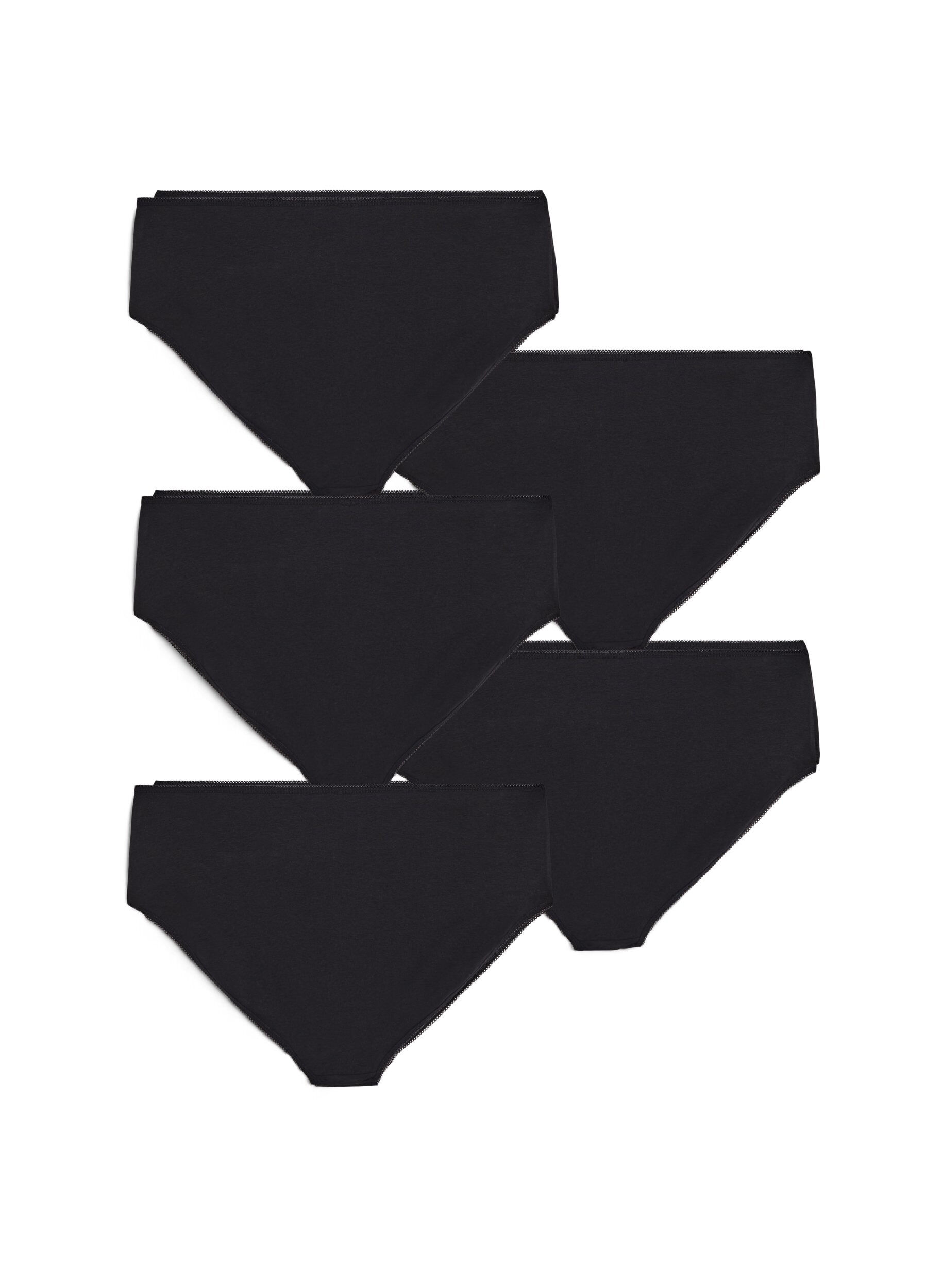 Zizzi5-pack katoenen slipje met normale taille, Zwart, Packshot image number 1