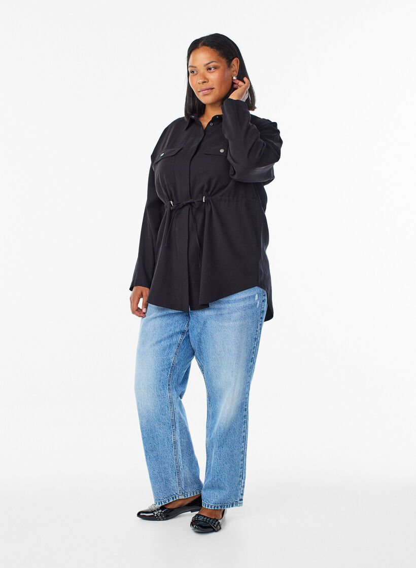 Tuniek met borstzakken en verstelbare taille, Zwart, Model image number 1